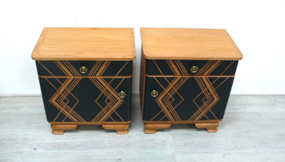 Set di 2 comodini Art Déco, tavolini laterali per divano, in rovere massello e nero, anni '30/'40 – Wood (photo 2 of 7)