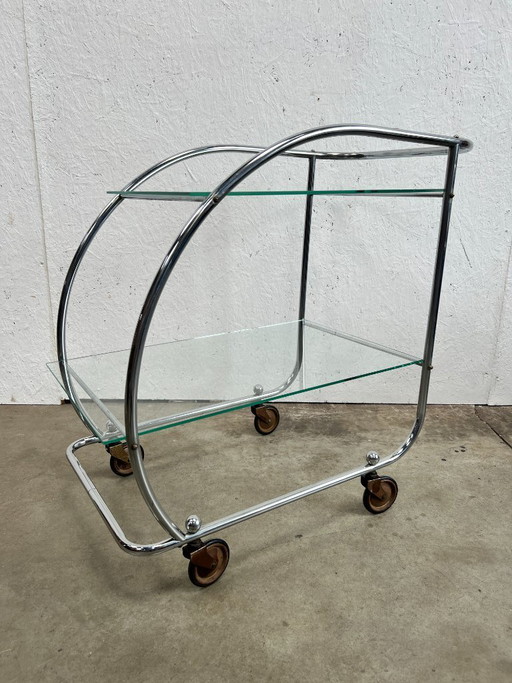 Vintage Chrome Art Deco Trolley with Glass Shelves, Netherlands 1930s