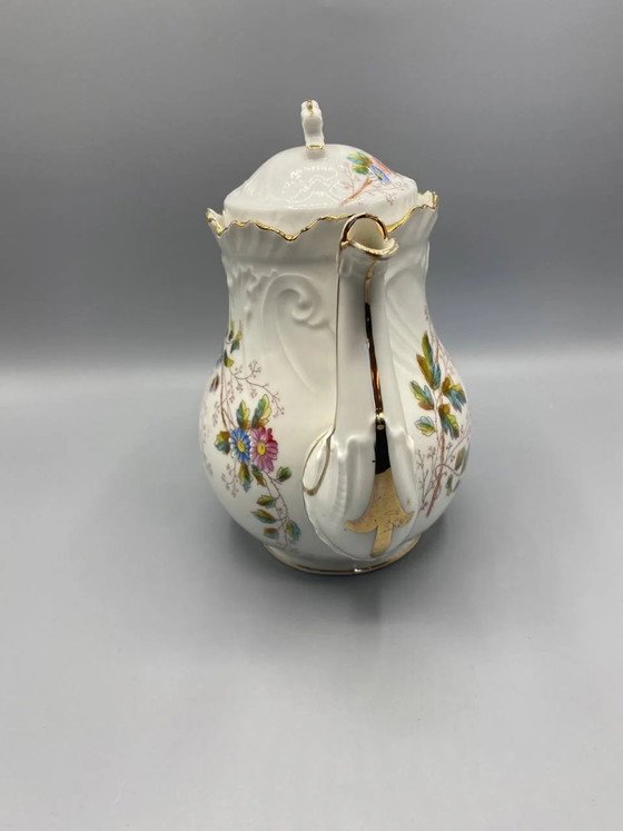 Antique white porcelain coffee pot, polychrome and gilded floral decoration, Belle Époque style (photo 4 of 6)