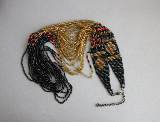 Image 1 of Collier de perles de verre, perles de rocaille, multi-rangs, style bohème ethnique, fait main, 74 cm, vintage