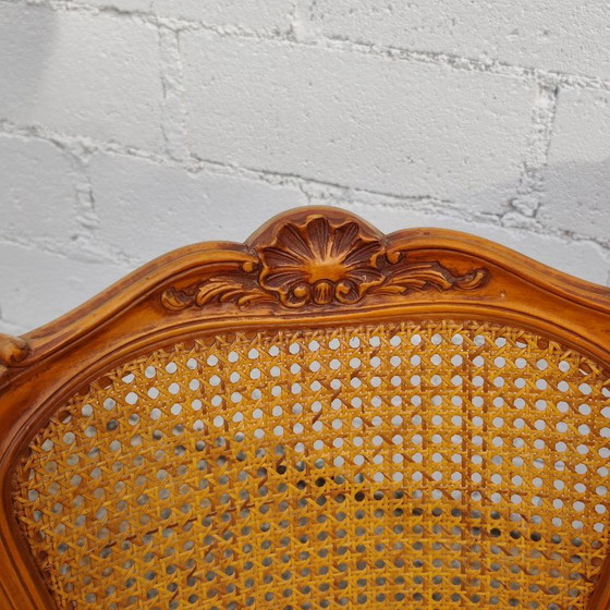 Set Of 5 French Vintage Cane Dining Chairs - 5 Big Cherry Wood Cottage Chairs - Style Louis XV - 80s (photo 12 of 19)