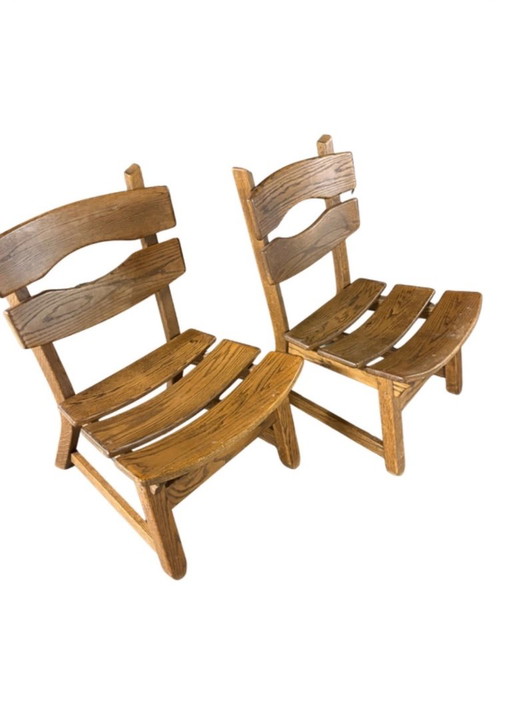 Set of 2 fireplace armchairs - Brutalist lounge chairs by Awa Dittmann, 1960 – kuipstoelen, Wood