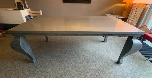 Zinc dining table with or without 8 leather chairs (Henders & Hazel) on wheels