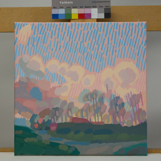 Image 1 of Painting of sun clouds, hand-painted unique piece, nature, landscape painting, sky, acrylic painting 40x40cm