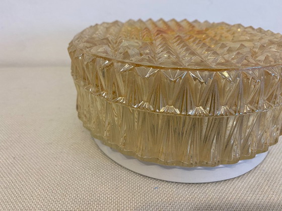 Vintage Geometric Pressed Glass Flush Mount Ceiling Light, 1970s (photo 4 of 11)