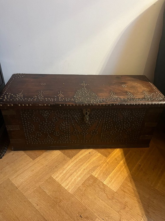 Image 1 of Ensemble unique de 3 coffres à couvertures arabes - fait à la main - vers 1950