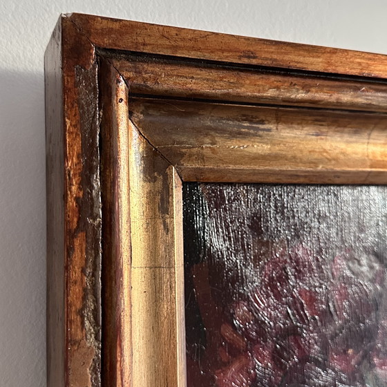 Image 1 of Vintage Oil Painting – Red Peonies in White Jug, Signed FAE, Expressive Floral Still Life, Belgian School Framed Artwork, 20th C