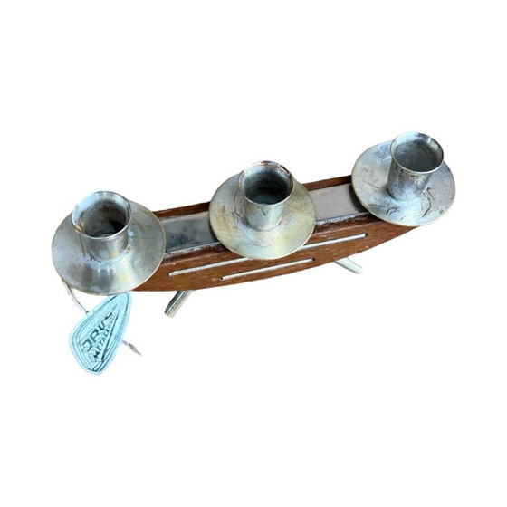 Image 1 of Stylish mid‑century modern candlestick JRUS‑Metall GmbH – wood+metal Germany 1960s