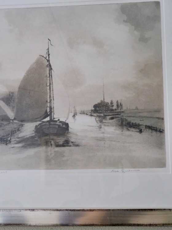 Radierung von Abe Gerlsma, friesischer Maler/Radierer/Erfinder. Titel: „Ynthemasleat“ – Gemälde & Zeichnungen (photo 5 of 14)