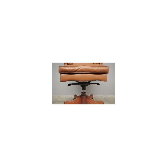 Image 1 of Vintage leather and wood office armchair, Italy 1980