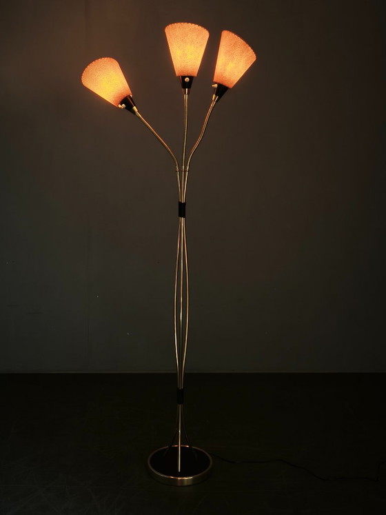 Lampada da Terra Mid-Century in Ottone a Tre Bracci Regolabili, Anni '50, Cecoslovacchia, Lampade da terra (foto 3 di 11)