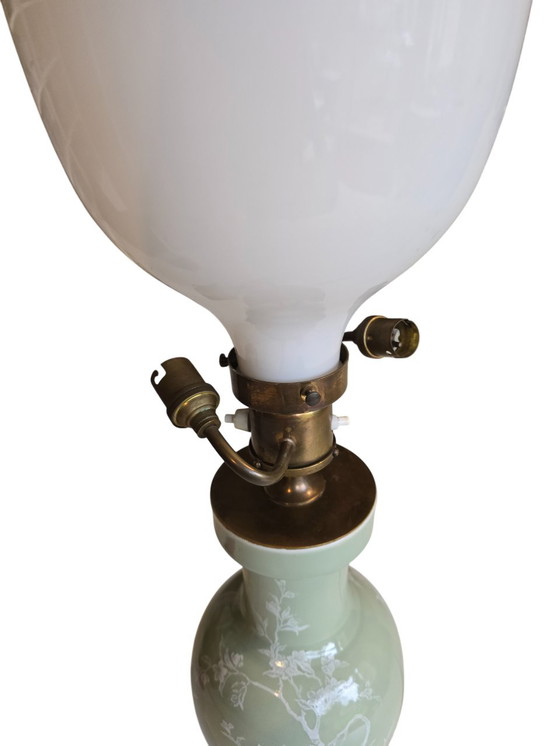 Image 1 of Celadon Lamp With Opaline 2 Lights