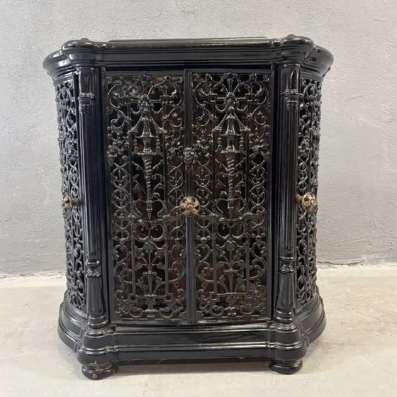 Image 1 of Antique Decorative Fireplace Insert Ornate Cast Iron Black 1900s French Style