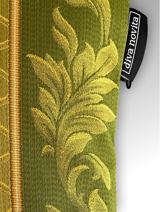 Image 1 of Rubelli – Neues 2er-Set – Grün-goldenes Barockblattmotiv