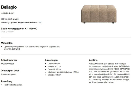 Image 1 of BOCONCEPT BELLAGIO POEF NU vqn € 1.559,- voor slechts € 1.045,-