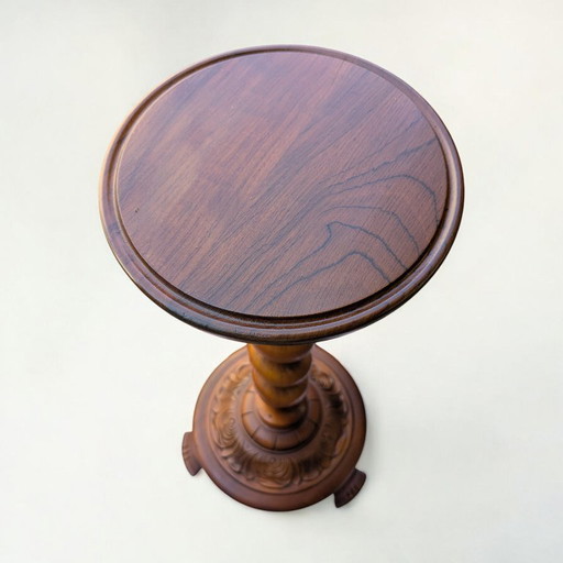 Rare hand-turned plant stand - Mid - Century, 60s/70s, real wood, unused, vintage collector's item