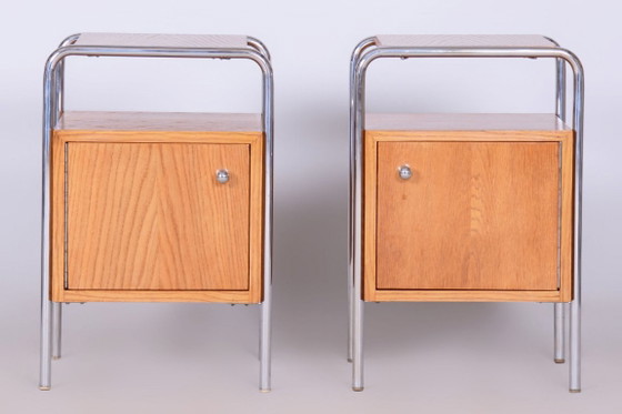 Paire de tables de chevet Bauhaus restaurées, par R. Slezák, chromées, tchèques, années 1930 – Tables de nuit (photo 5 of 10)