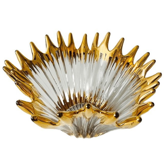 Image 1 of Cuenco de cristal soplado de mediados de siglo, bañado en oro, Cofrac Art Verrier, década de 1960
