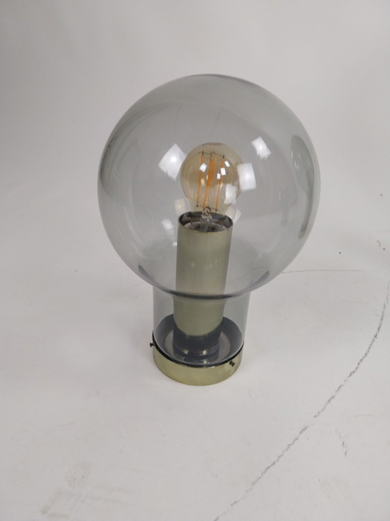 1 x set of three Raak Amsterdam globe by Frank Ligtelijn 1968, Wall lights, Glass, Metal, Gold, Vintage (photo 2 of 9)