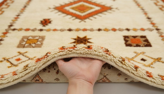 Image 1 of Large Vintage Turkish Tulu Rug – High-Pile Cream & Orange Wool Shaggy Carpet 334 x 242 cm