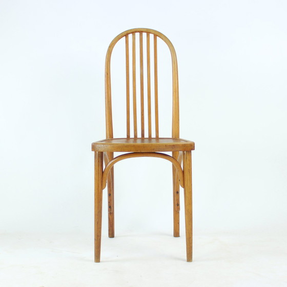 Image 1 of Vintage Thonet Bentwood Eiken Stoel Met Origineel Etiket, Tsjecho-Slowakije, jaren 1920
