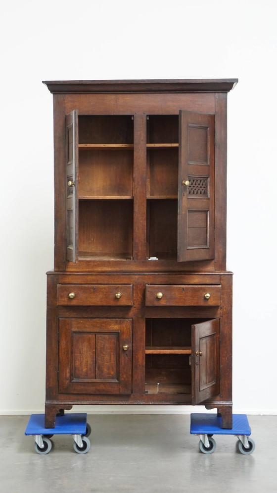 Image 1 of Antique English oak food cupboard/ cabinet from late 18th/ early 19th century