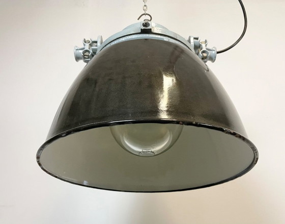Image 1 of Grey Explosion Proof Lamp with Black Enameled Shade, 1970s