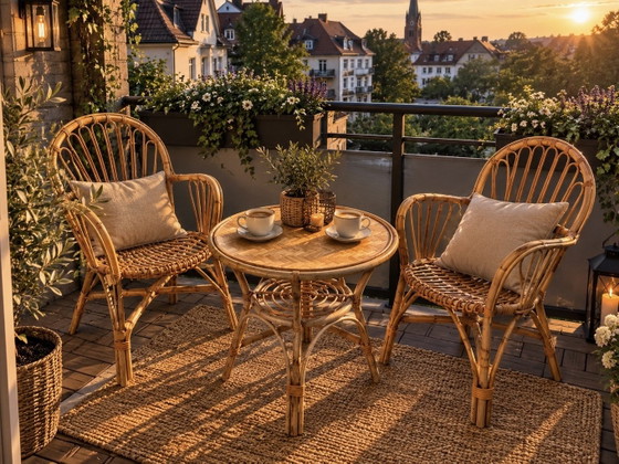 Set da giardino vintage Rohé in rattan anni '60 Boho – 3 pezzi (photo 13 of 13)