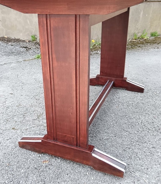 Image 1 of Mesa de bistró restaurada con acabado de teca, Francia, 1950.