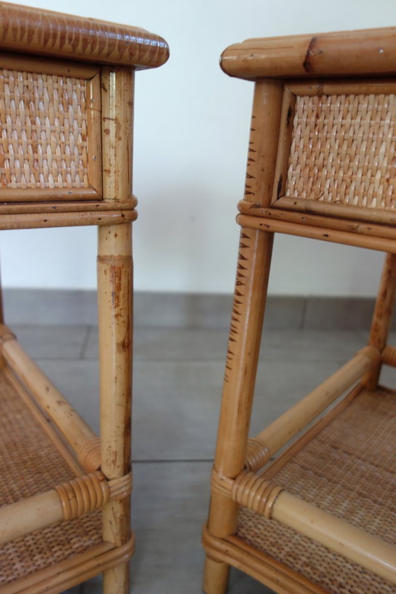 Coppia di comodini in vimini intrecciato e bambù, anni '70/'80 – Rattan, Wicker (photo 14 of 15)