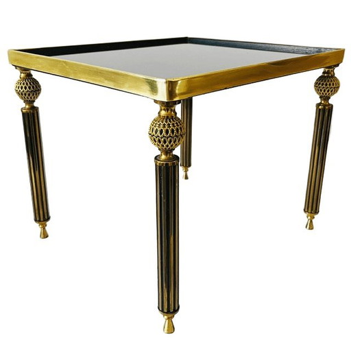 Table d'appoint vintage en laiton, verre fumé noir, style Hollywood Regency, années 1960