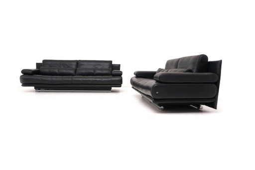 Rolf Benz 6500 Set Sofa Couch Three-seater Two-seater Leather Black