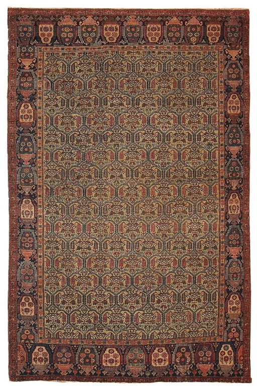 Alfombra persa Farahan antigua hecha a mano, 131 cm x 195 cm (4,3' x 6,4'), década de 1860, 1B106
