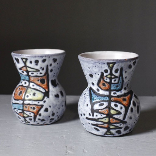 Marius Bessone in Vallauris - Pair of vases with geometric decoration, France, 1950s – vazen, Ceramic