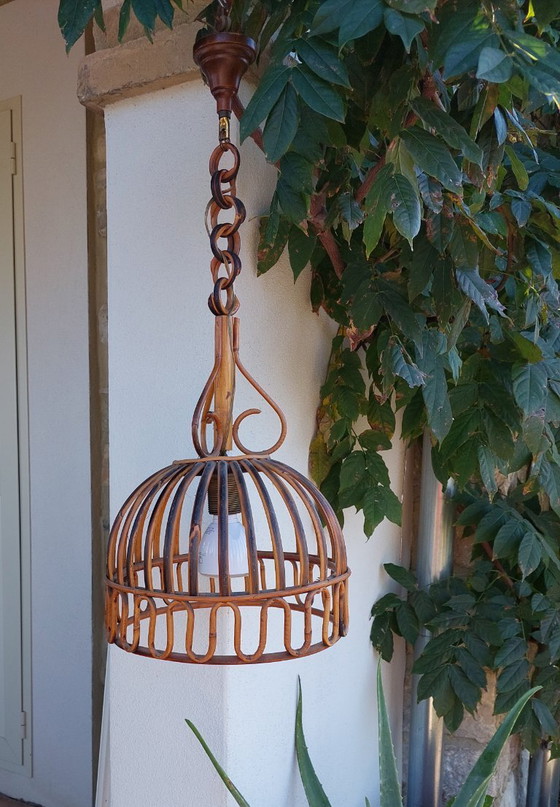 Image 1 of Mid Century French Riviera Style Bamboo Pendant Lamp by Franco Albini from the 1960's