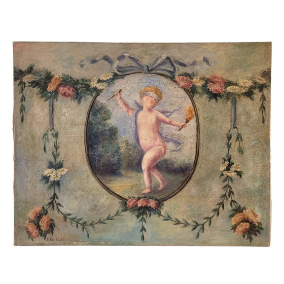 Image 1 of Paire de peintures à l'huile « Chérubins », D. Berthault, Art nouveau, 1922 – France