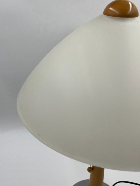 Large Modernist Opaline and Wood Table Lamp Massive, Metal, White (photo 6 of 12)