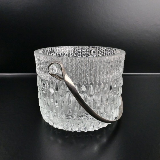 Vintage glass ice bucket drop pattern Teleflora France, Table accessories, Metal, Silver (photo 5 of 6)