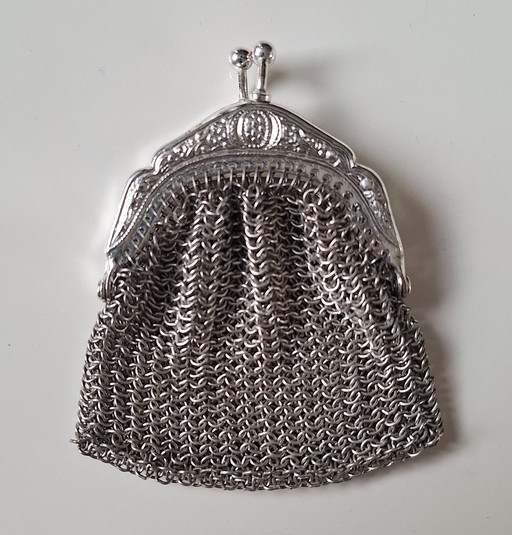 Bolso antiguo de malla metálica de plata