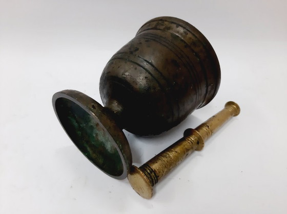Image 1 of Early 1900s Brass Mortar with Pestle