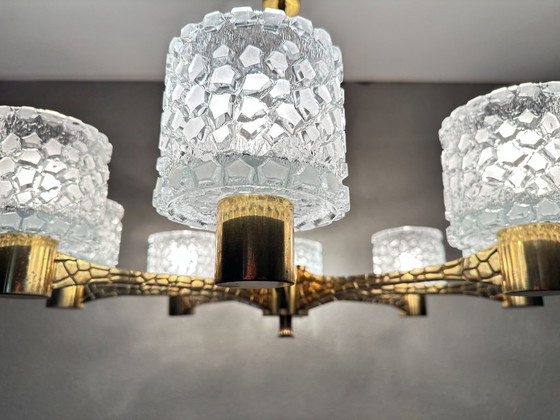 Vintage Brutalistische Kroonluchter – Glass, Metal (photo 13 of 15)