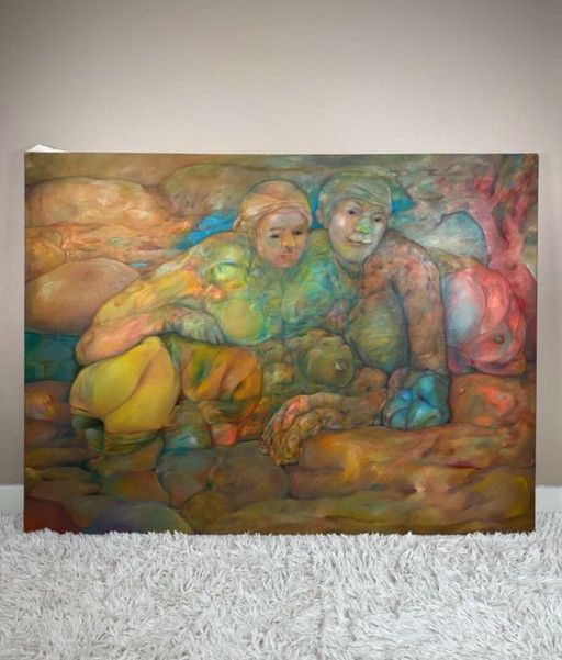 Großes modernistisches Ölgemälde auf Leinwand