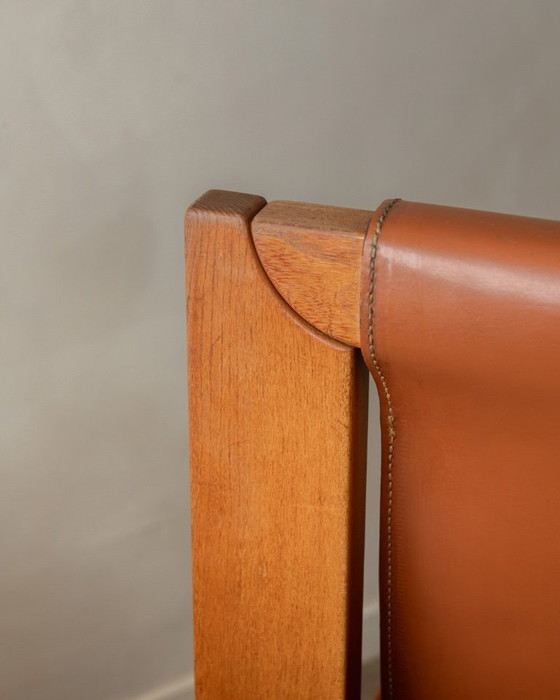 Image 1 of Brutalistische iep en lederen eetkamerstoelen van Giovanni Luigi Gorgoni voor Roche Bobois, jaren 70, set van 7