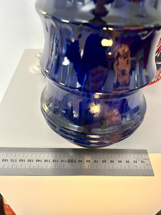 Image 1 of Large 1970s vase lamp with expressive glaze and typical pagoda shape