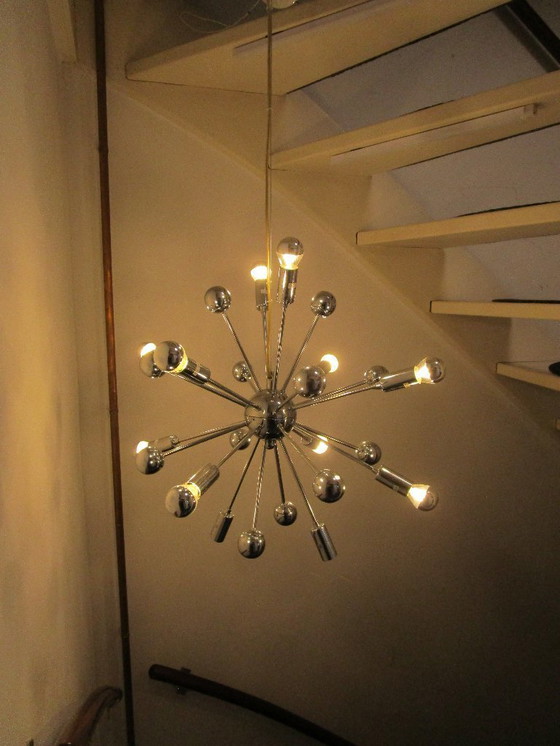Image 1 of Sputniklamp Spoetniklamp Vintage Space Age 12 reflector lampjes.