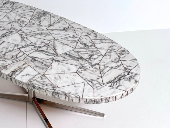 Exceptional Mid-Century Vintage Dining Table with Oval Marble Mosaic Top, Coffee tables, Metal, White, Modern (photo 4 of 9)