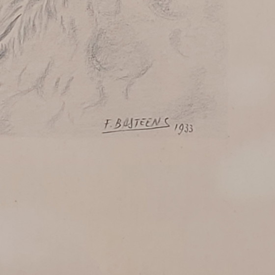 Image 1 of Dessin original au crayon d'un lévrier Borzoï Art Déco par F. Basteens, 1933