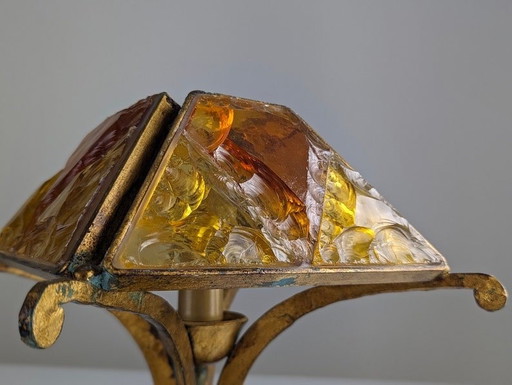 Hammered Glass And Wrought Iron Table Lamp By Longobard