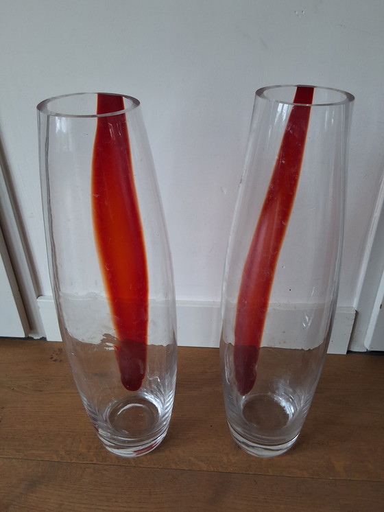 Image 1 of 2 glass vases with red accents