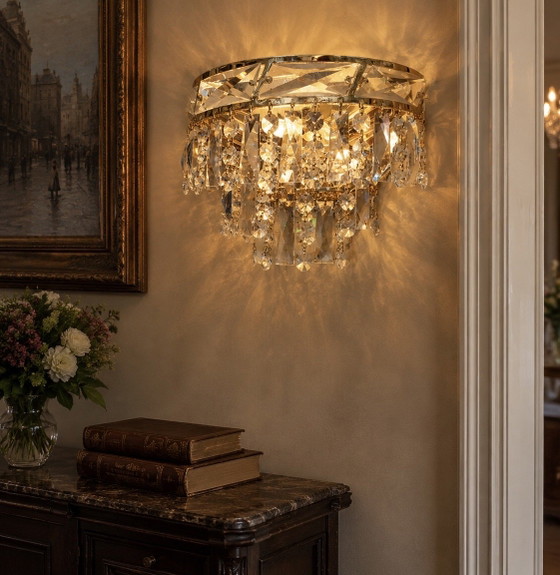 Set van twee vintage Italiaanse wandlampen – Gold, Crystal (photo 3 of 6)